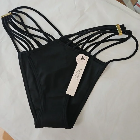 NWT Victoria Secret Black Strappy Bikini Set Top Size M Bottoms size S - Picture 11 of 17